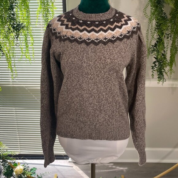 Frame | Fairisle Crew Sweater in Mushroom Heather Multi - Picture 1 of 4